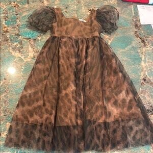Lola and the Boys Brown Leopard Print Dress with Puff Sleeves